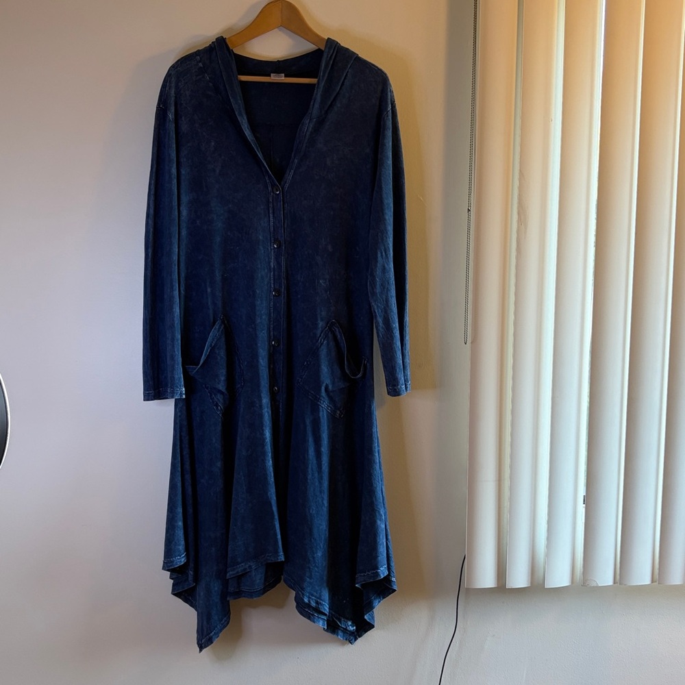 Magdalena Blue Hooded Sleeve Dress Size L(12-14)